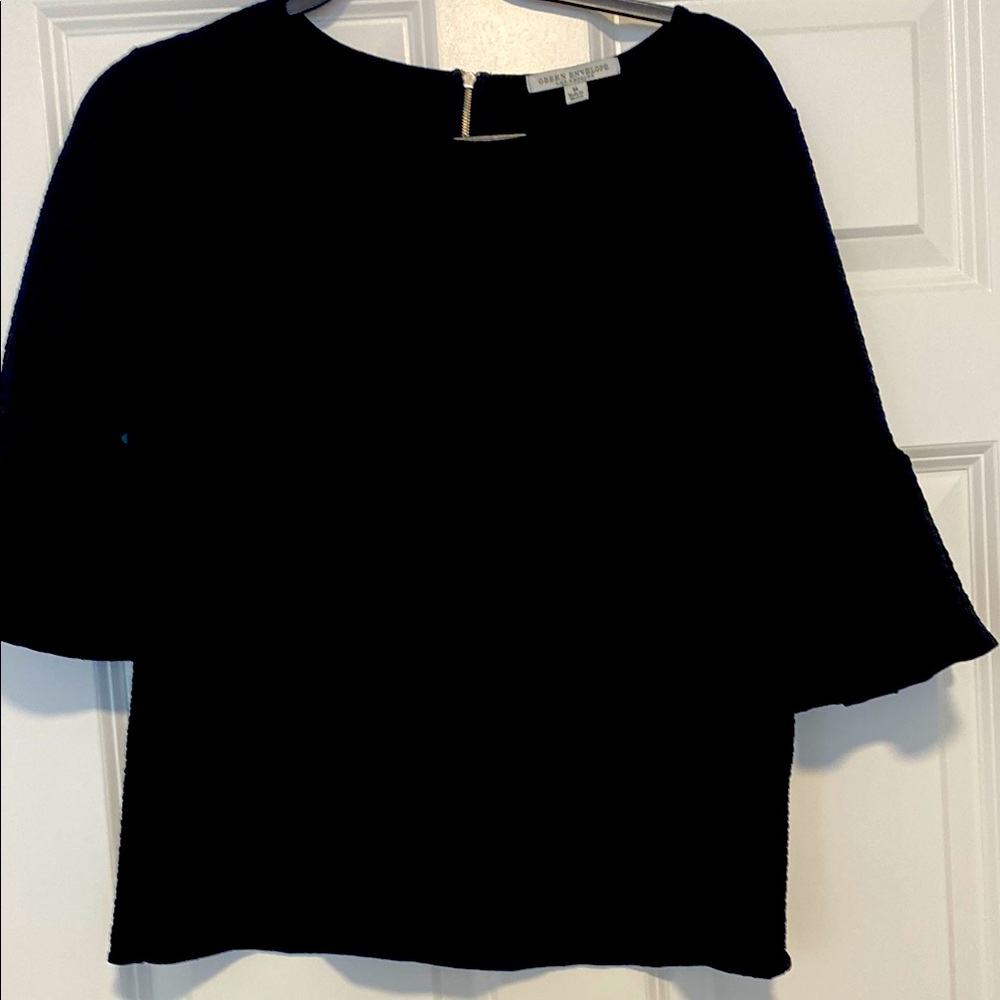 Green Envelope Black Bell Sleeve Blouse